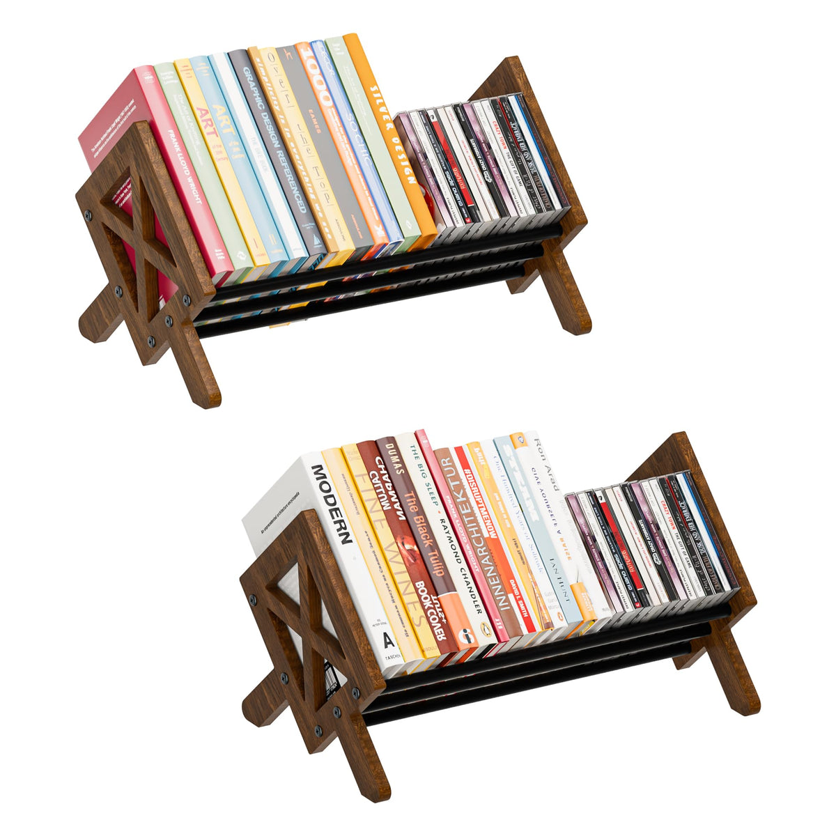 ART-GIFTREE Desktop Bookshelf Organizer, Wood Office Tabletop Book Storage Rack, Tilting Bookcase