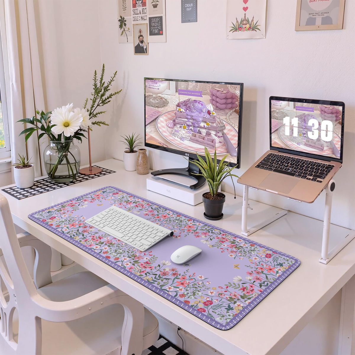 HAOCOO Aesthetic Purple Mouse Pad, Floral Desk Mat for Office Setup