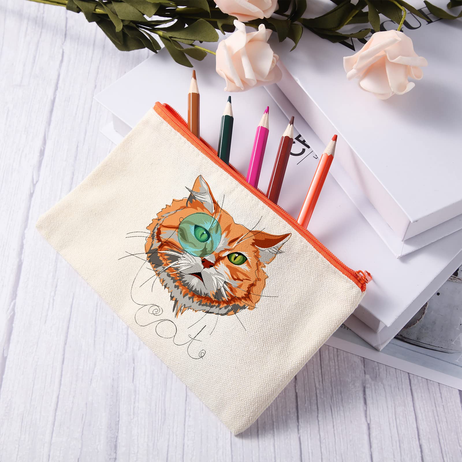 Reginary Canvas Zipper Bags Bulk, Natural with 10 Colorful Zippers, 80 Pack