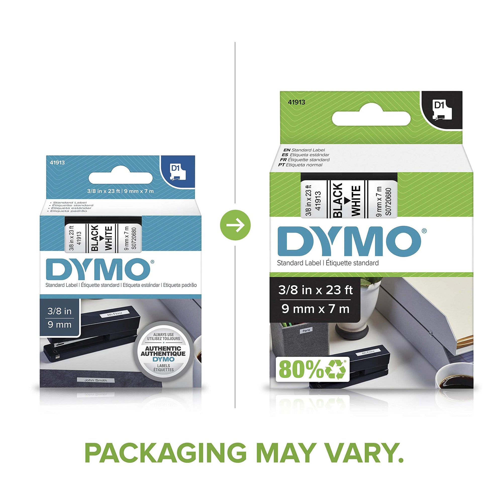 DYMO Standard D1 Labeling Tape for LabelManager Label Makers, Black print on White tape, 3/8'' W x