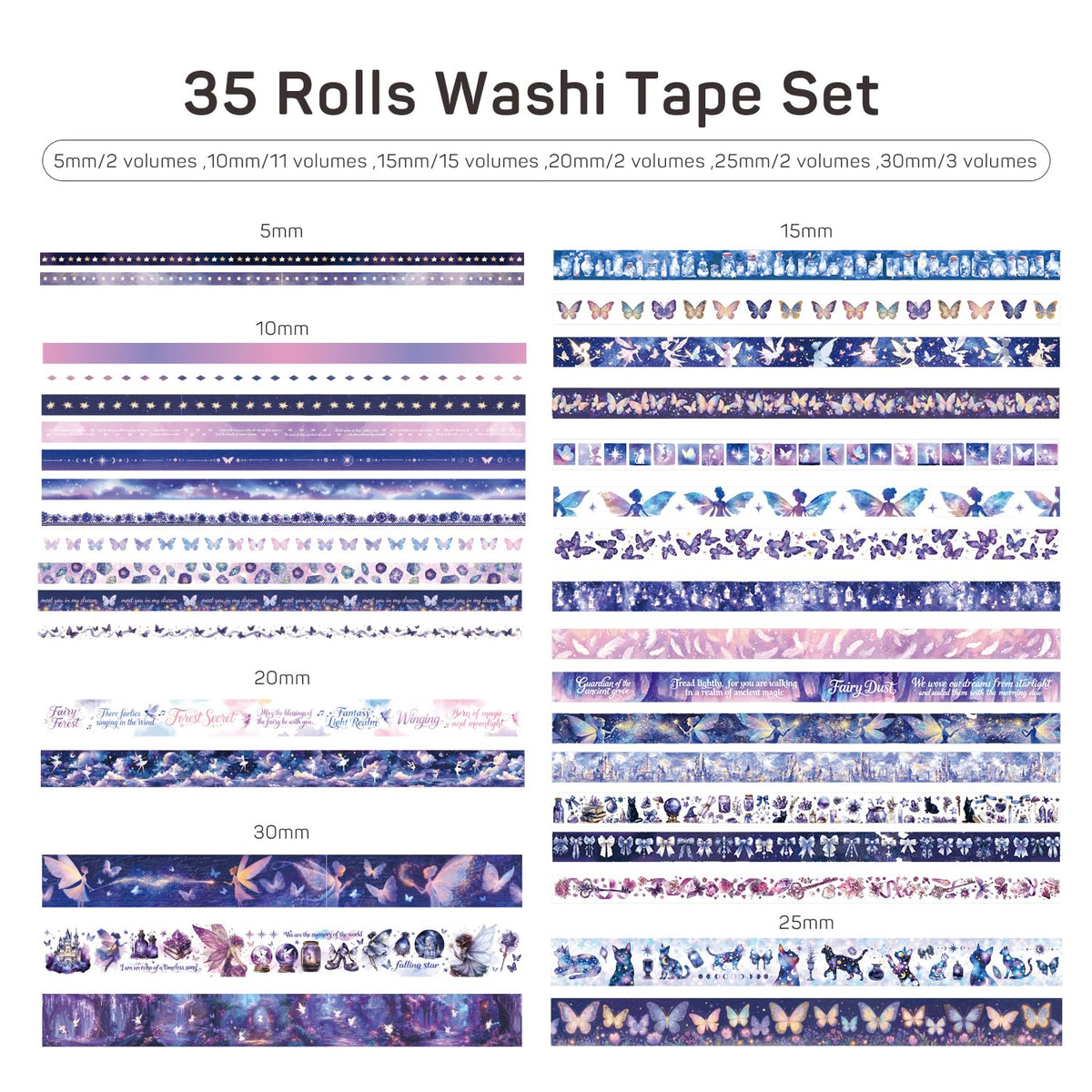PAGEMORE 35 Rolls Washi Tape Set, Purple Dreamly Butterfly Decorative Tape, Scrapbook Supplies for