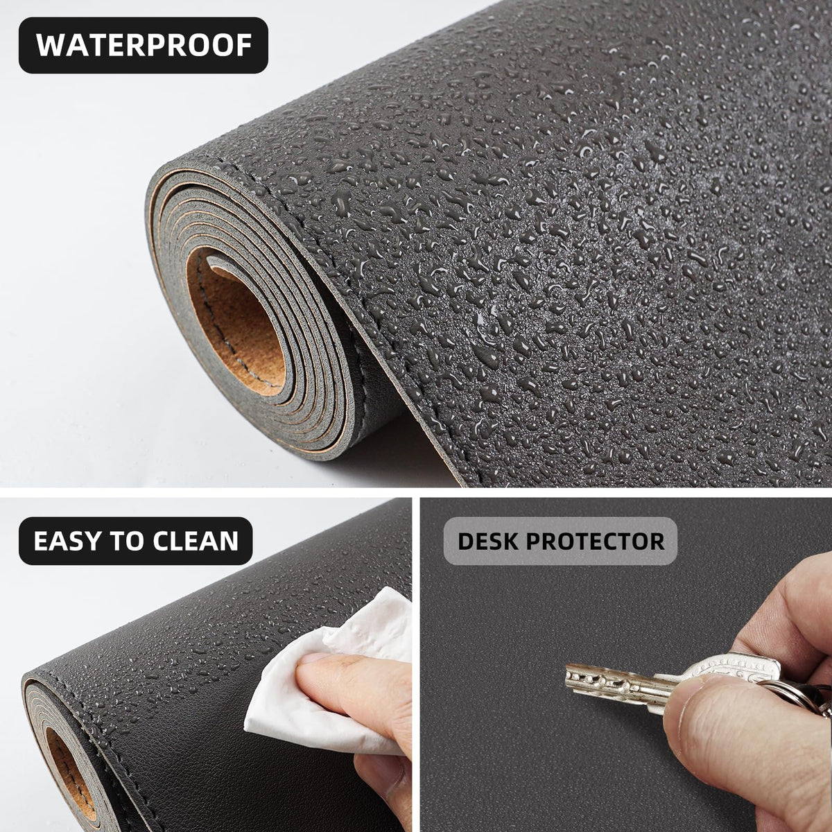 AFIING Leather Desk Pad Protector, 47" x 17" Large Desk Mat with Natural Cork & PU Leather, Mouse