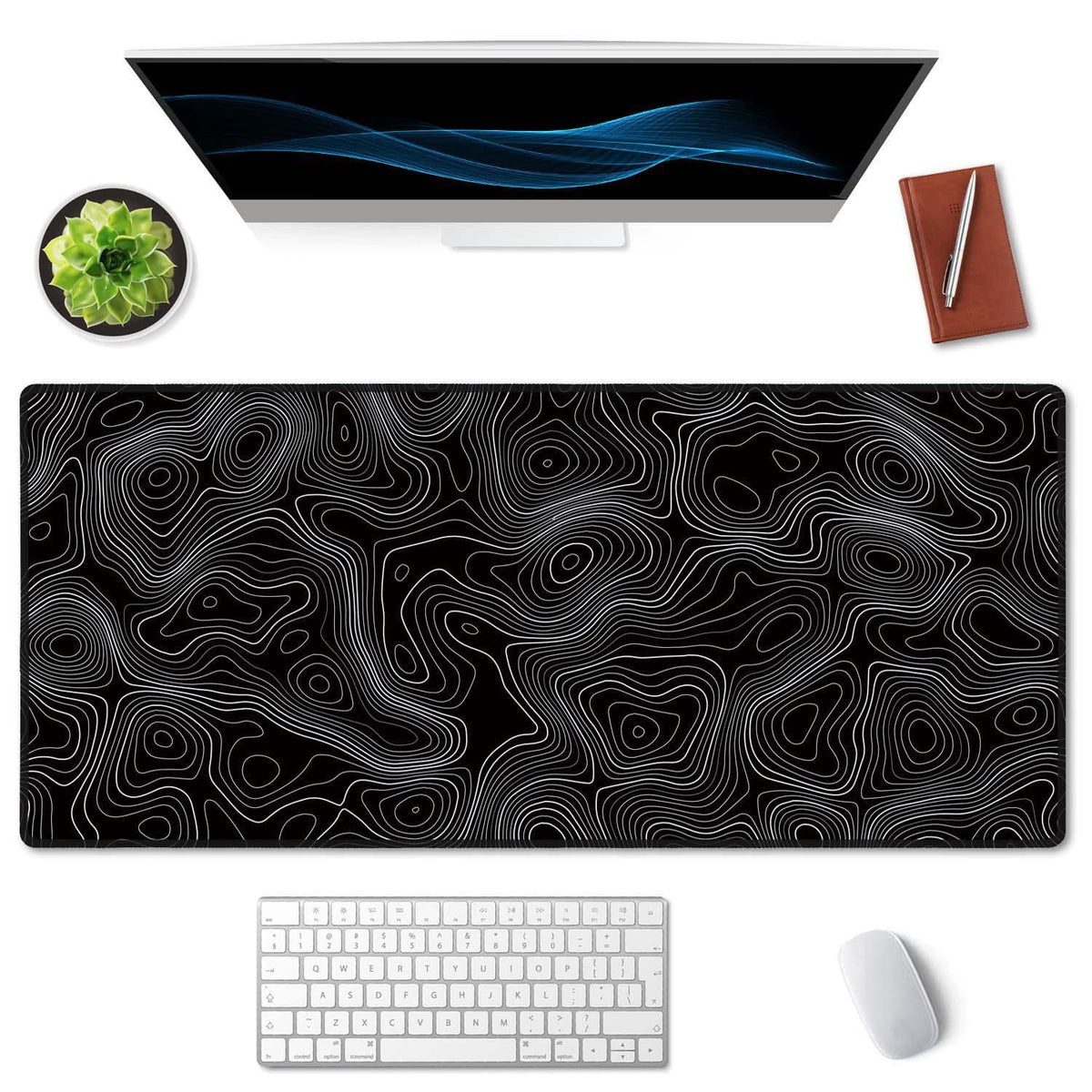SSOIU Black Topographic Extended Gaming Mouse Pad XXL ArtSo Large Keyboard Mat Long Mousepad Desk