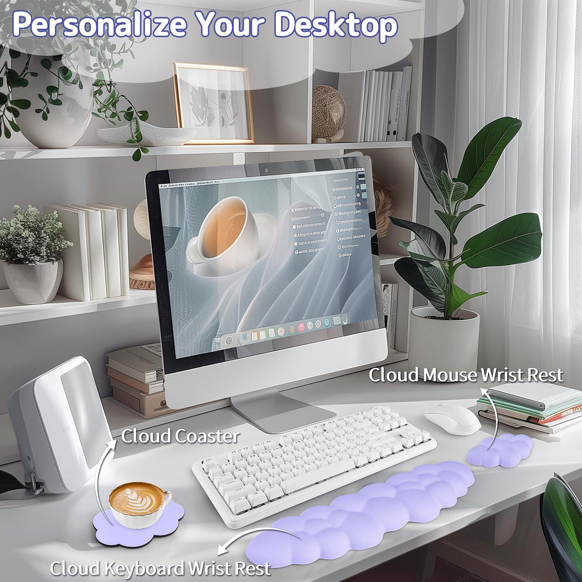 Sushret Cloud Wrist Rest Keyboard, Cloud Keyboard Wrist Pad Set with PU Leather Memory Foam, Cute
