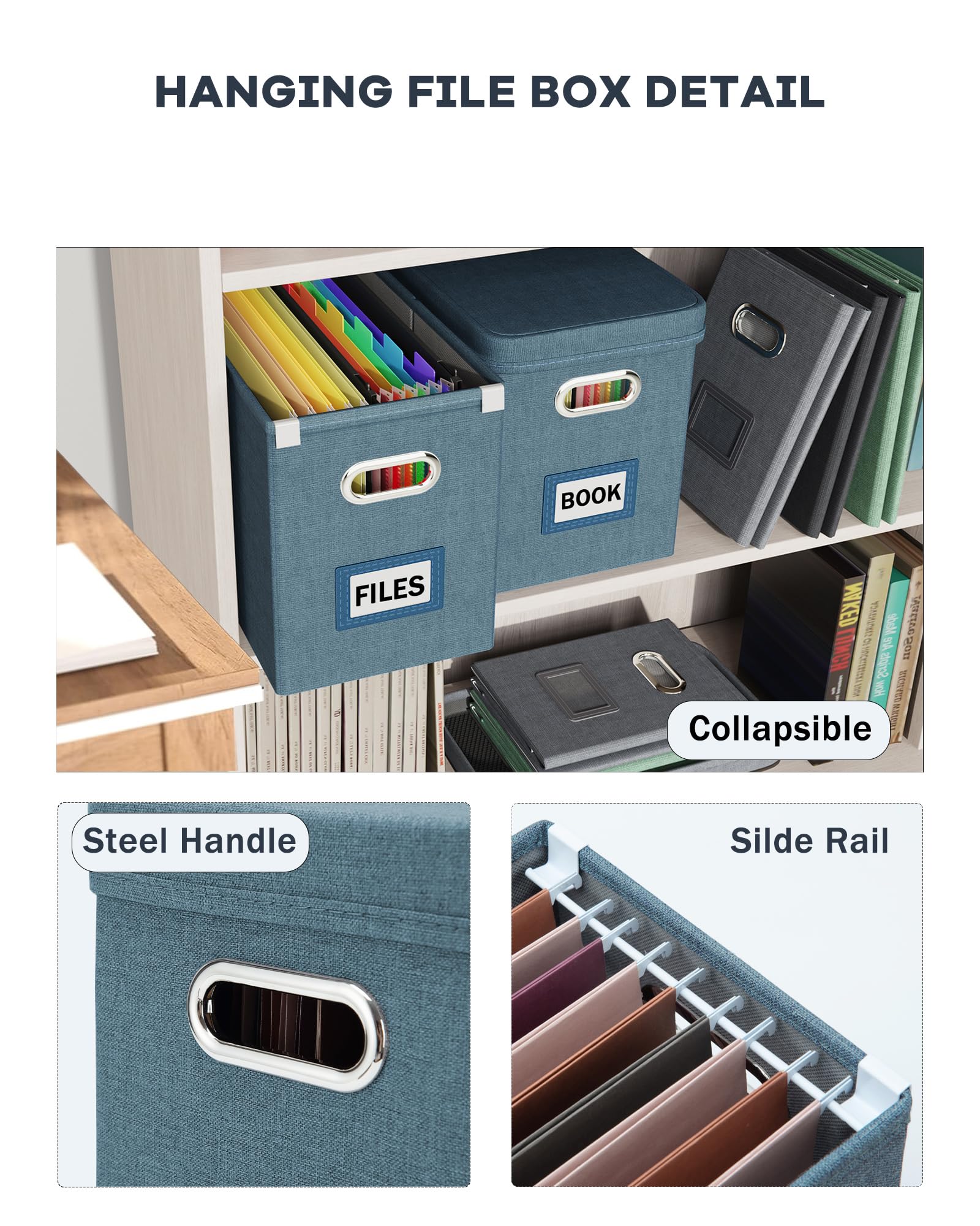 Oterri File Organizer with Lid, Hanging Filing Box with Mesh Pocket, Document Organizer for Letter