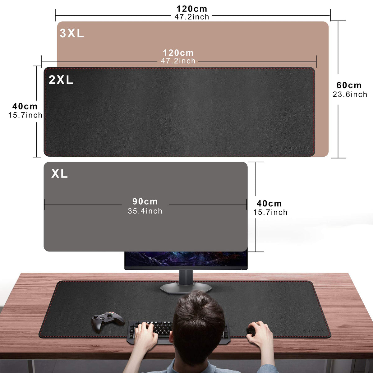 ZORESYN XL Large PU Leather Desk Pad Black, 47.2" x 15.8"