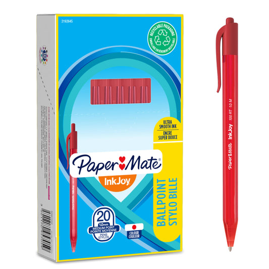 Paper Mate InkJoy 100RT Retractable Ballpoint Pens | Medium Point (1.0mm) | Red | 20 Count