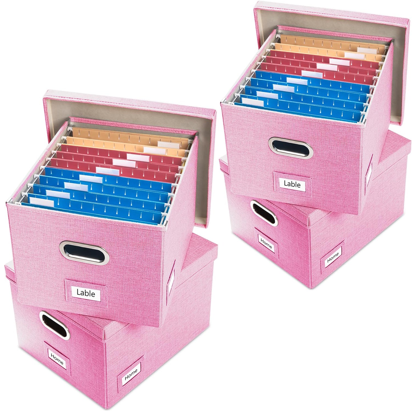 PRANDOM File Organizer Box - Set of 4 Collapsible Decorative Linen Filing Storage Hanging File