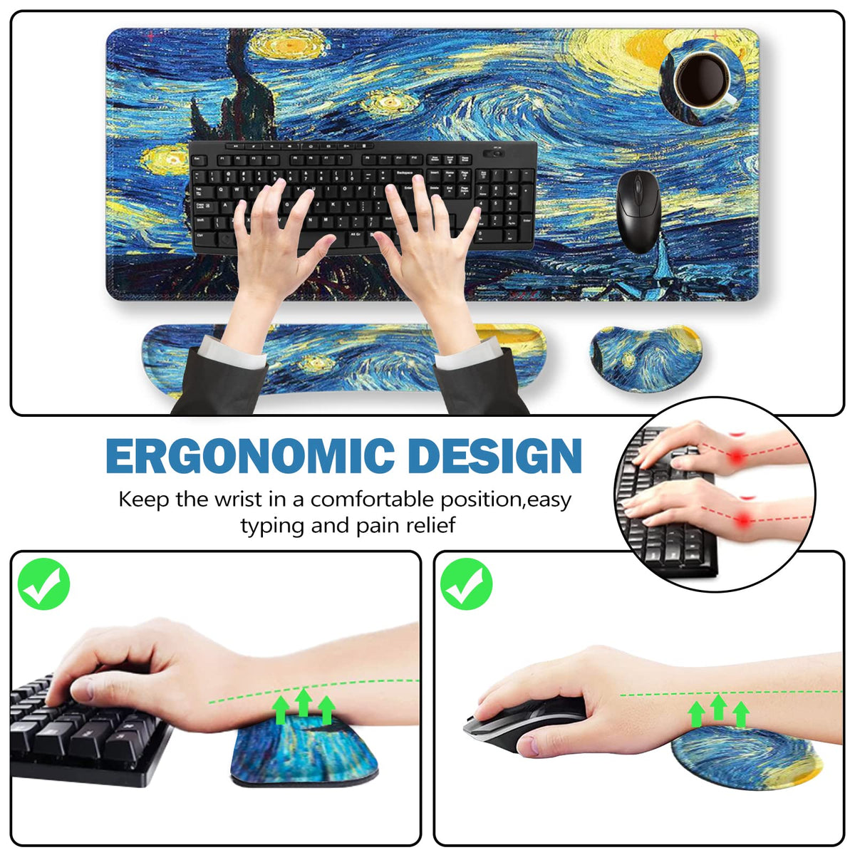 ToLuLu Large Mouse Pad, Memory Foam Keyboard Mouse Wrist Rest Support Set