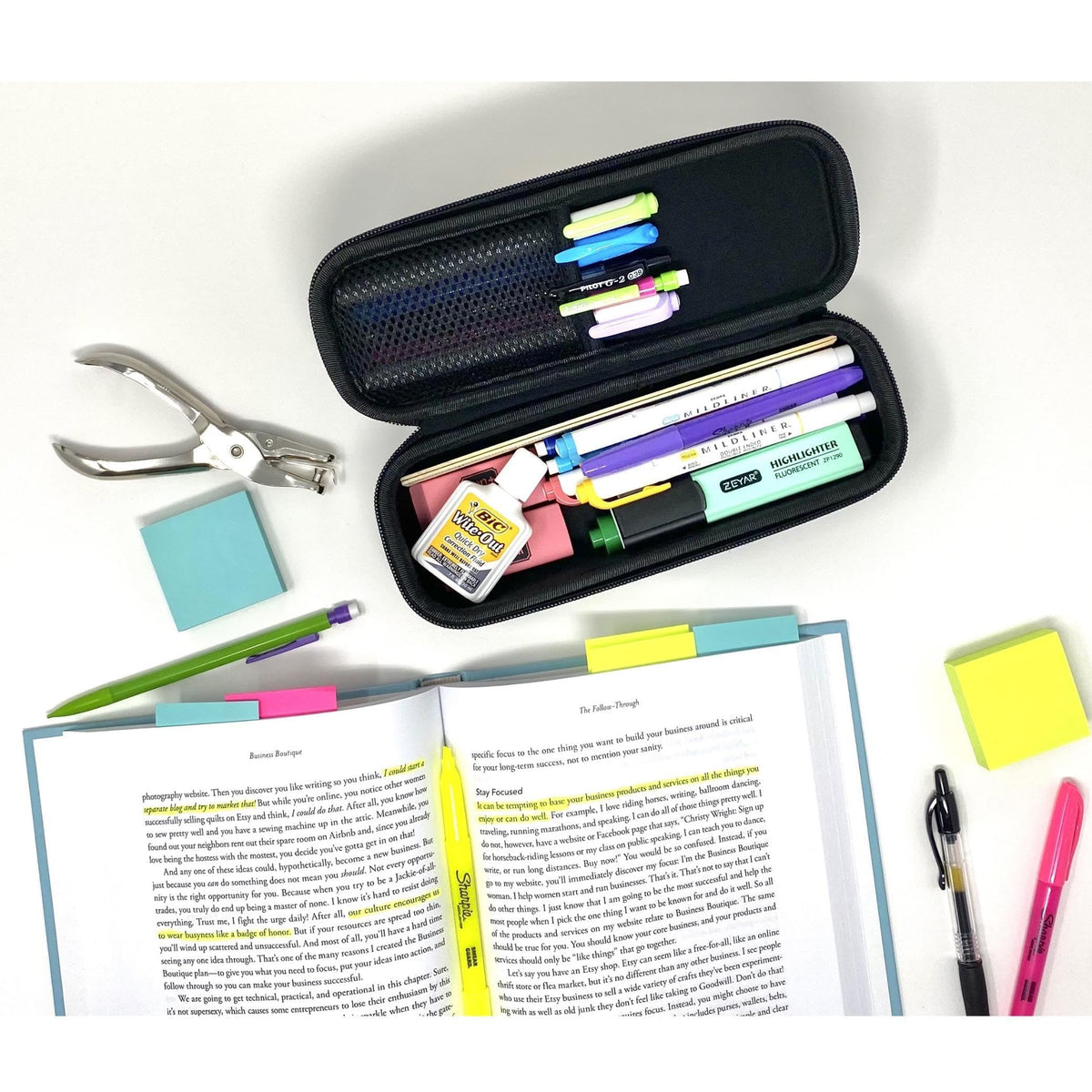 Arber Large Capacity Pencil Pen Case - Simple Zipper Organizer Box - Hard Sided Slim Art Pouch Bag