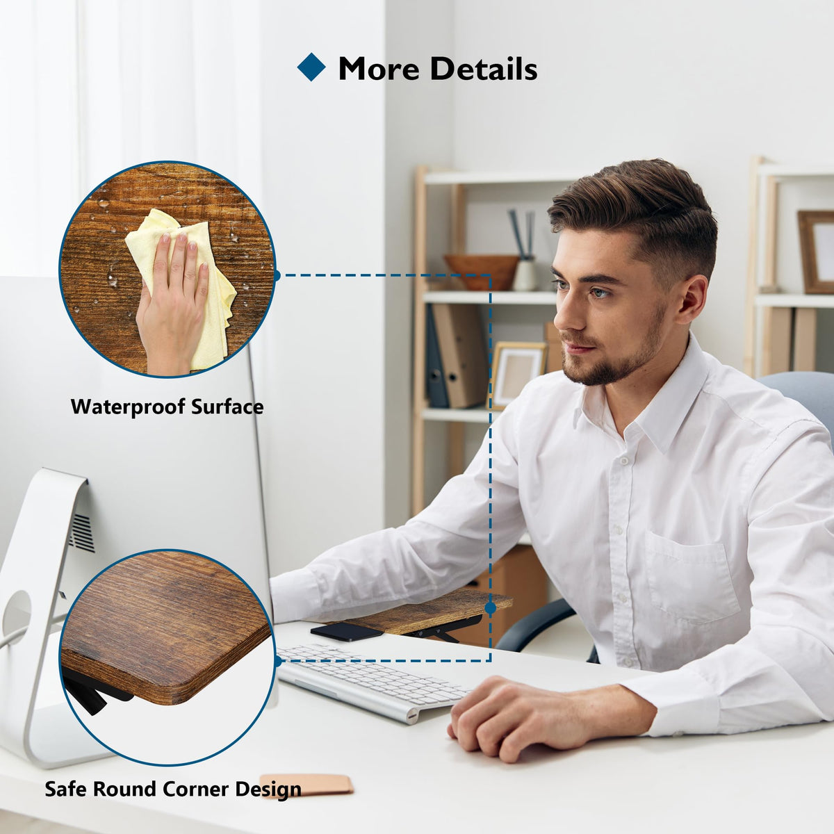 BONTEC Ergonomic Desk Extender Tray, 9.5"x9.1" Table Mount Arm Wrist Rest Shelf, 90° Foldable Elbow