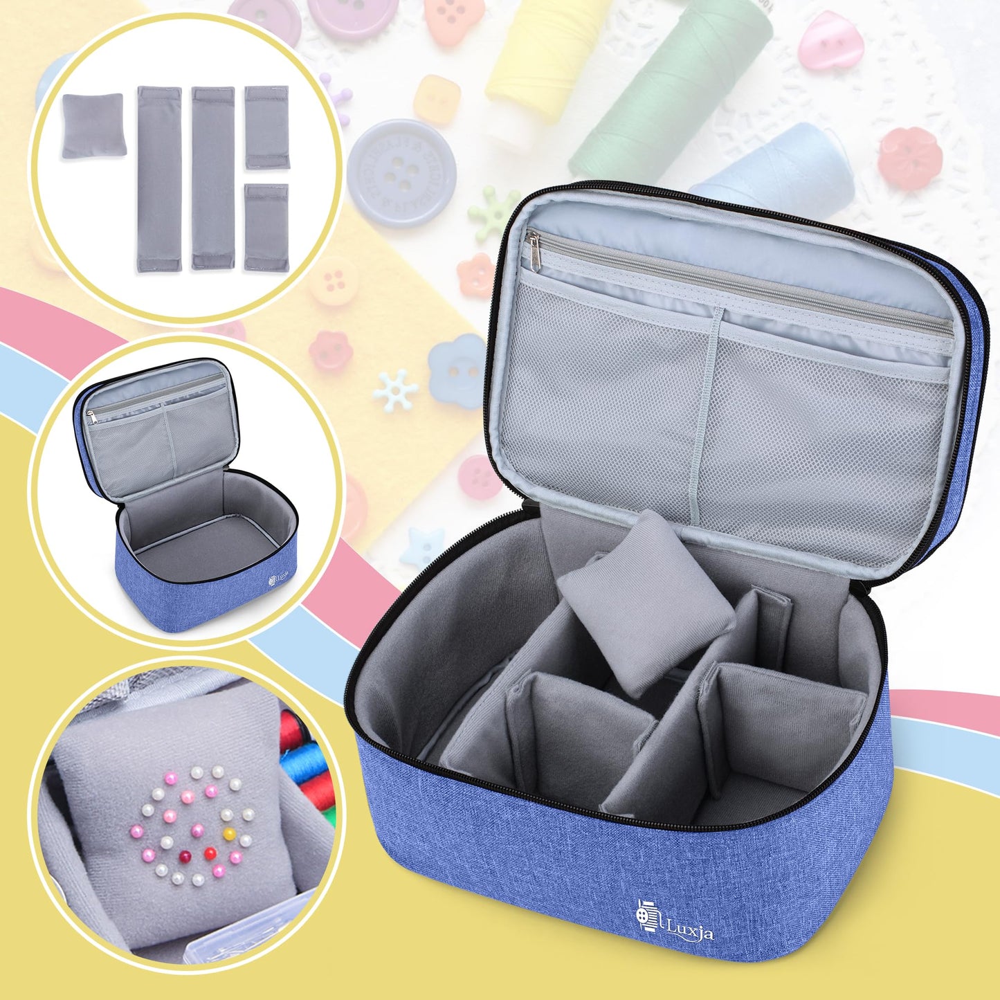 Luxja Double-Layer Large Sewing Organizer, Dark Blue