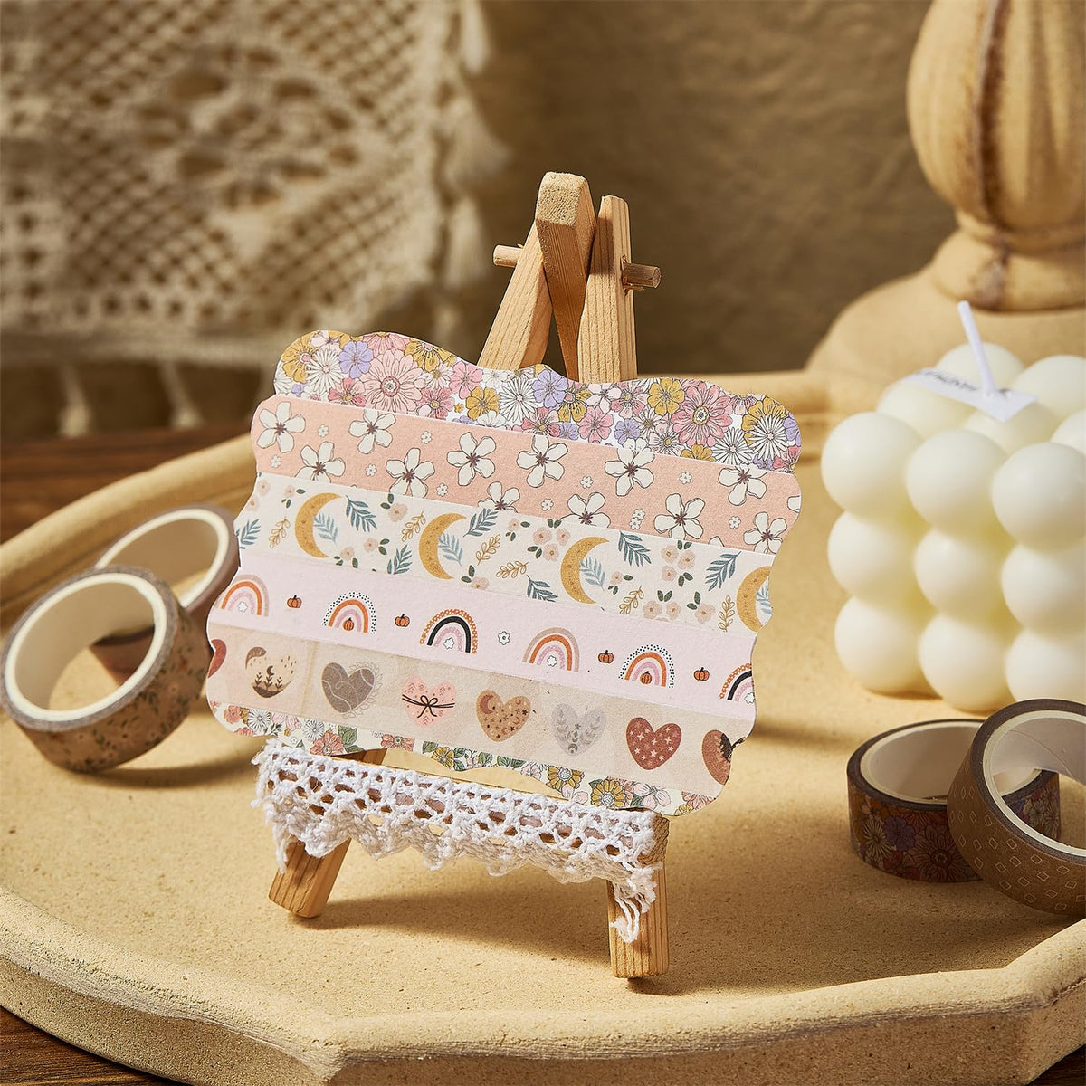 YUBX Boho Washi Tape Set 10 Rolls Cute Masking Graphic Floral Pattern Decorative Tapes for Arts