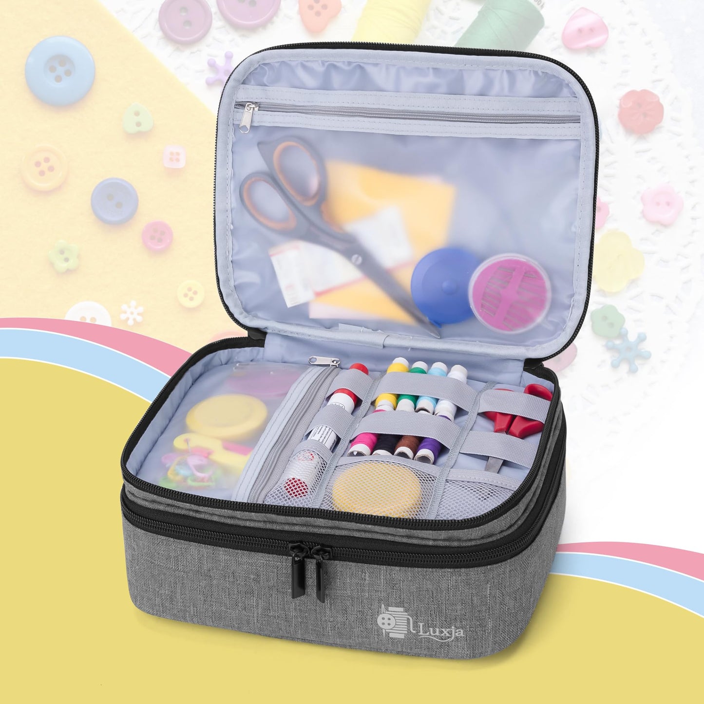 Luxja Double-Layer Medium Sewing Organizer, Gray