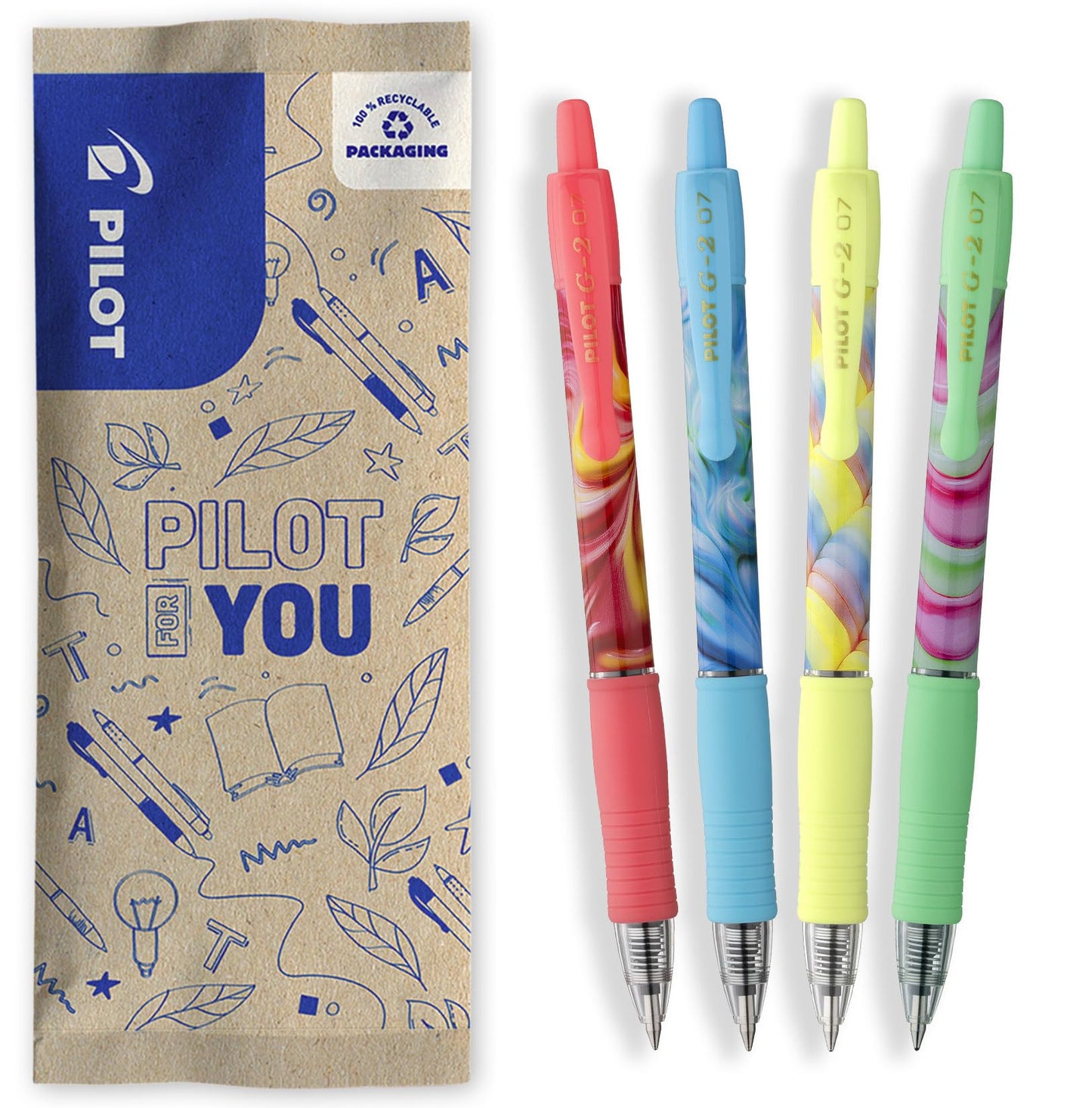 PILOT - Set of 4 G2 Flow - Limited Edition - Retractable Gel Rollerball Pens - Refillable
