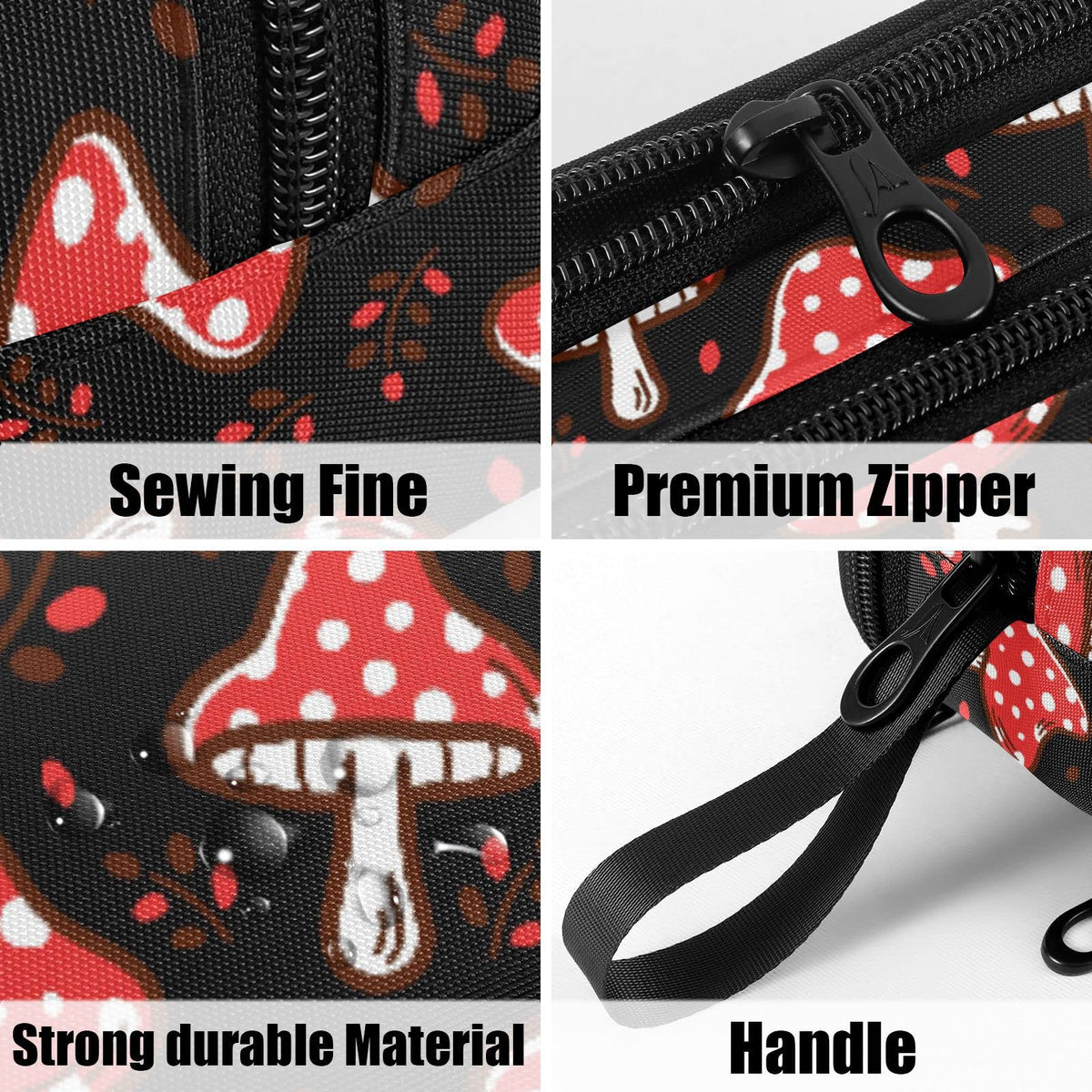 Fustylead Amanita Red Mushroom Pen Pencil Case Makeup Pouch Big Capacity Multi-Purpose Travel Bag