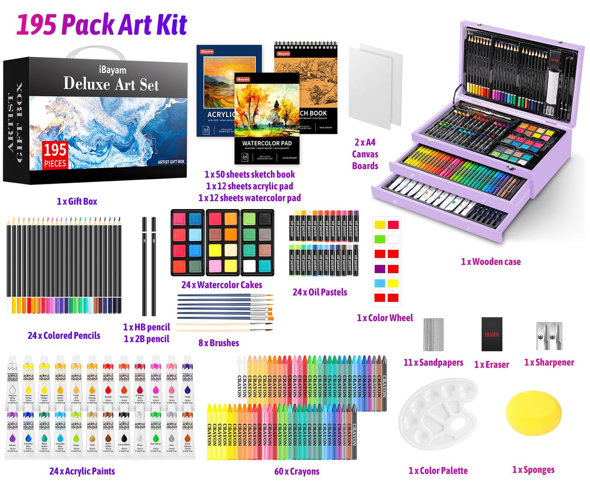 iBayam Art Supplies,195 Pack Deluxe Art Set Drawing Painting Supplies Kits