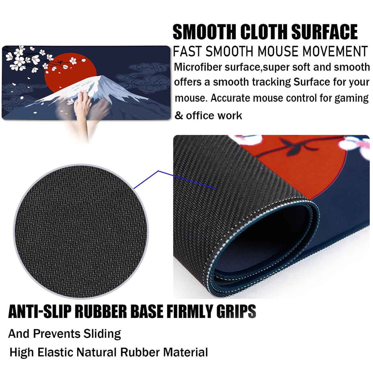 Japanese Mt Fuji Gaming Pad, Large Mouse Pad for Gamer, Durable 31.5"x15.7" Extended Mousepad with