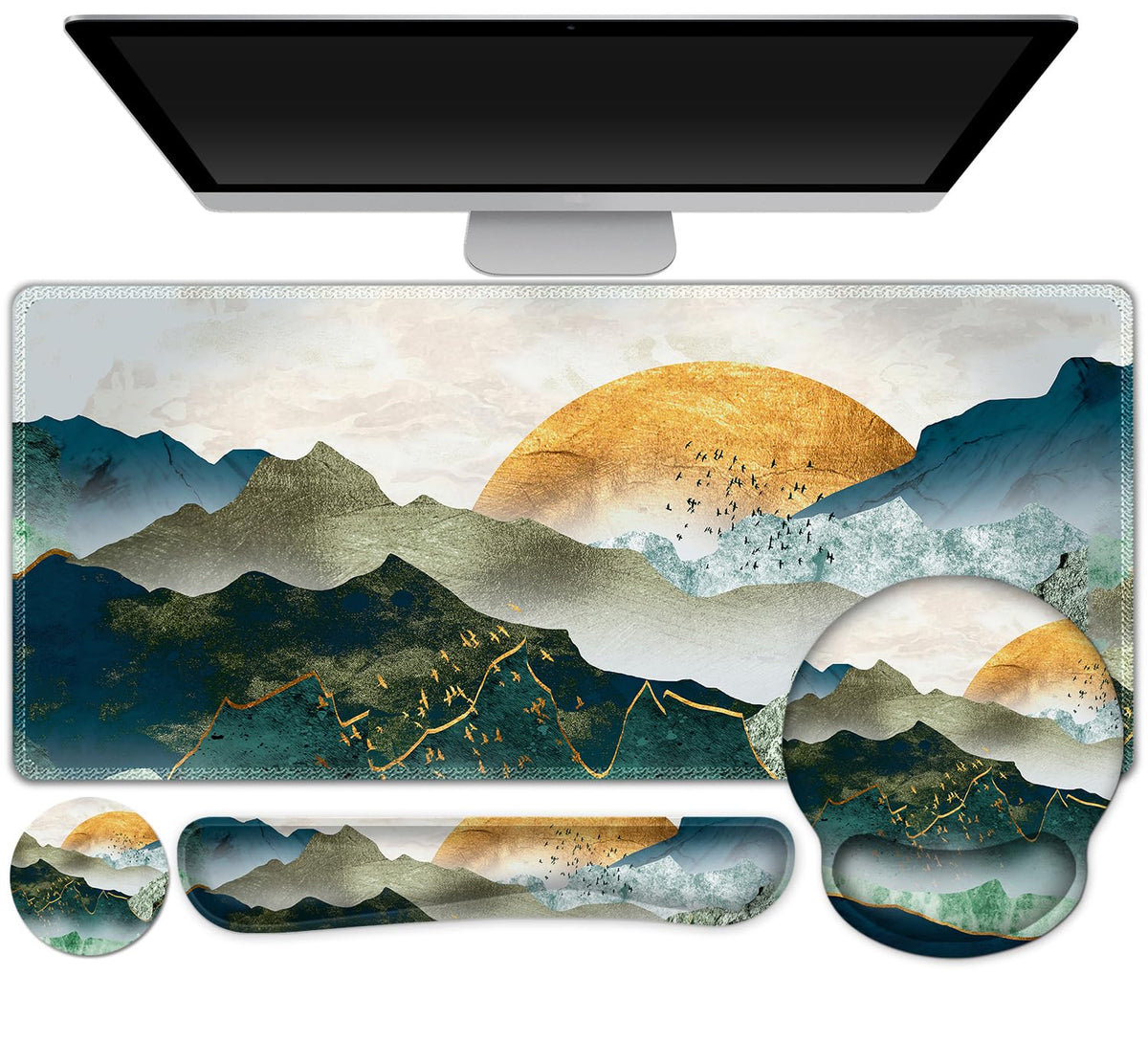 Gaming Mouse Pad, Large Desk Mat, Cute Desk Pad Protector, 4in1 XXL Mousepad +Keyboard Wrist