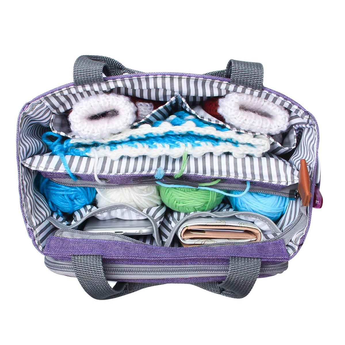 Luxja Crochet Yarn Storage Tote Bag, Purple