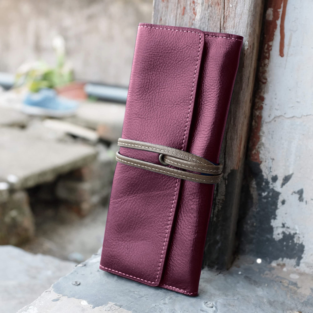ZLYC Handmade Leather Pencil Case Soft Roll Bag Stationery Gift,Burgundy