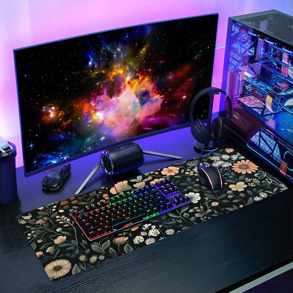 Aesthetic Dark Flower Gaming Mouse Pad XL Floral Plant Botanical Flowers Extended Big Large Desk