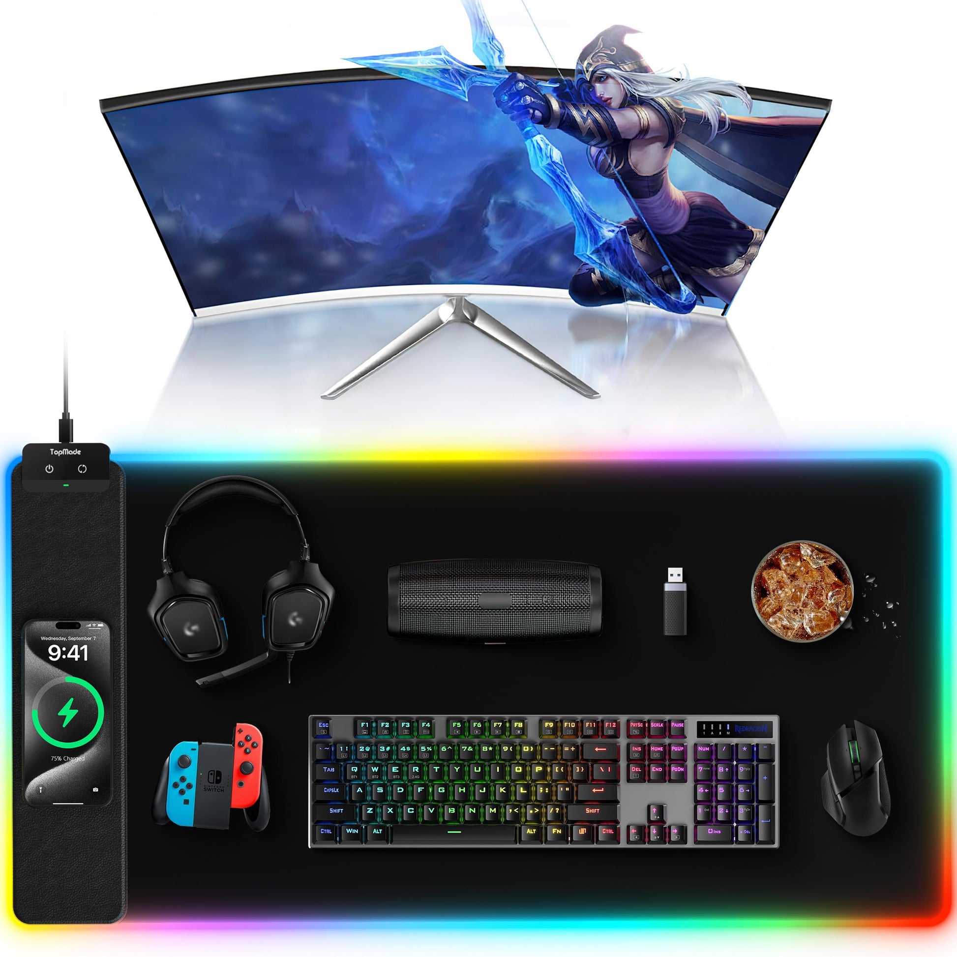 Mouse Pad with Wireless Charging, 31.5" x 15.75" XXL Large Desk Mat