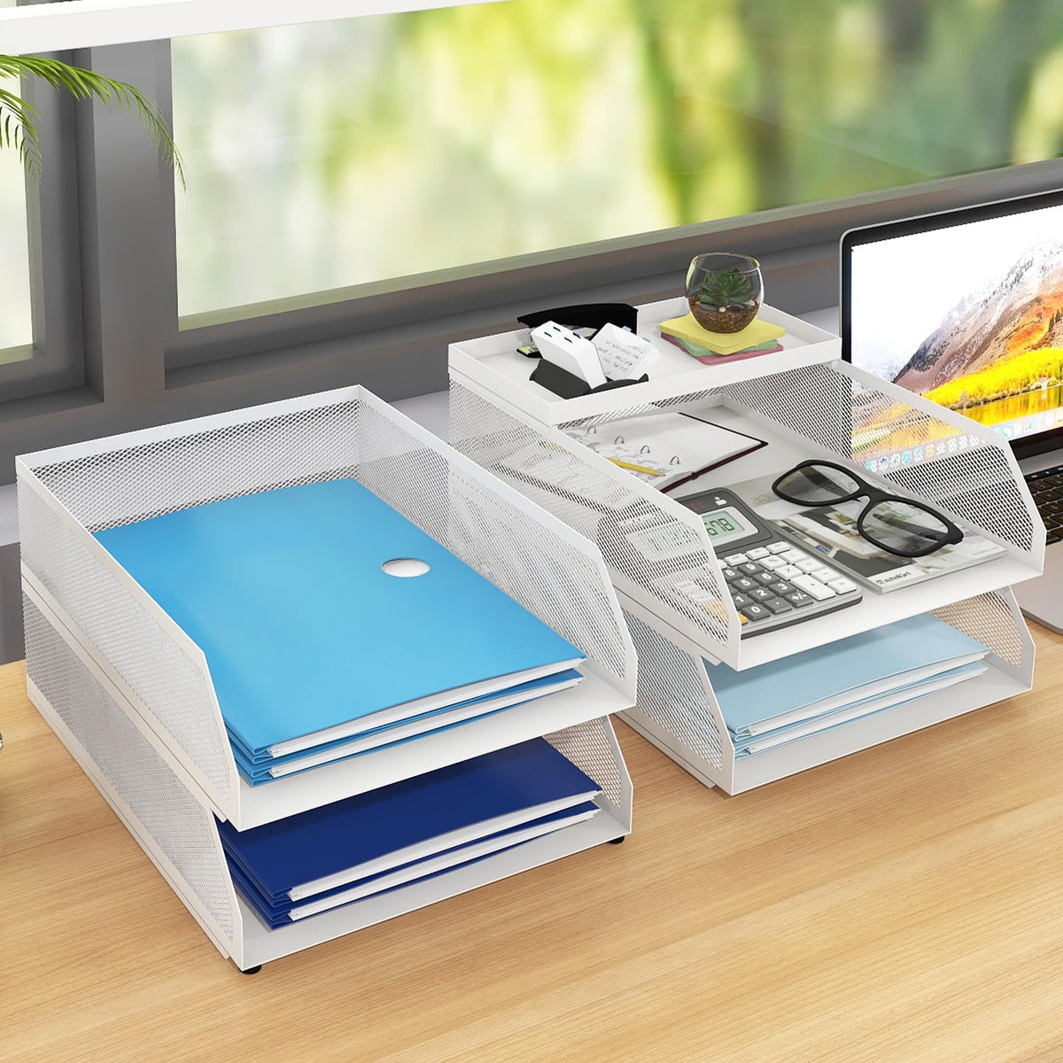 Natwind 4-Tier Stackable Metal Mesh Desk Paper Tray Organizer,White