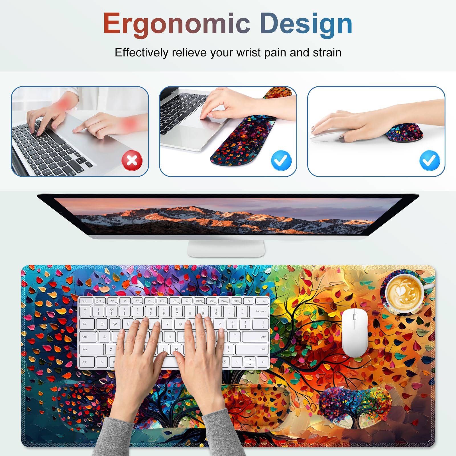 NXZGO Large Gaming Mouse Pad Set, 4 in 1 Ergonomics Keyboard Desk Mat with Memory Foam Wrist Rest
