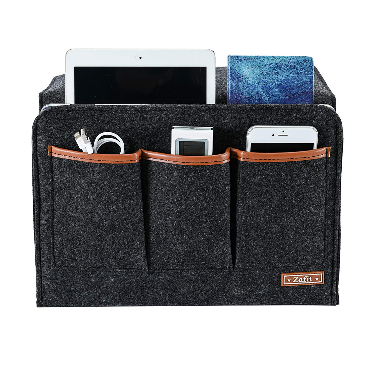 Zafit Bedside Caddy, Large Size Storage Organizer with 6 Pockets for Magazine, Remotes, Phone