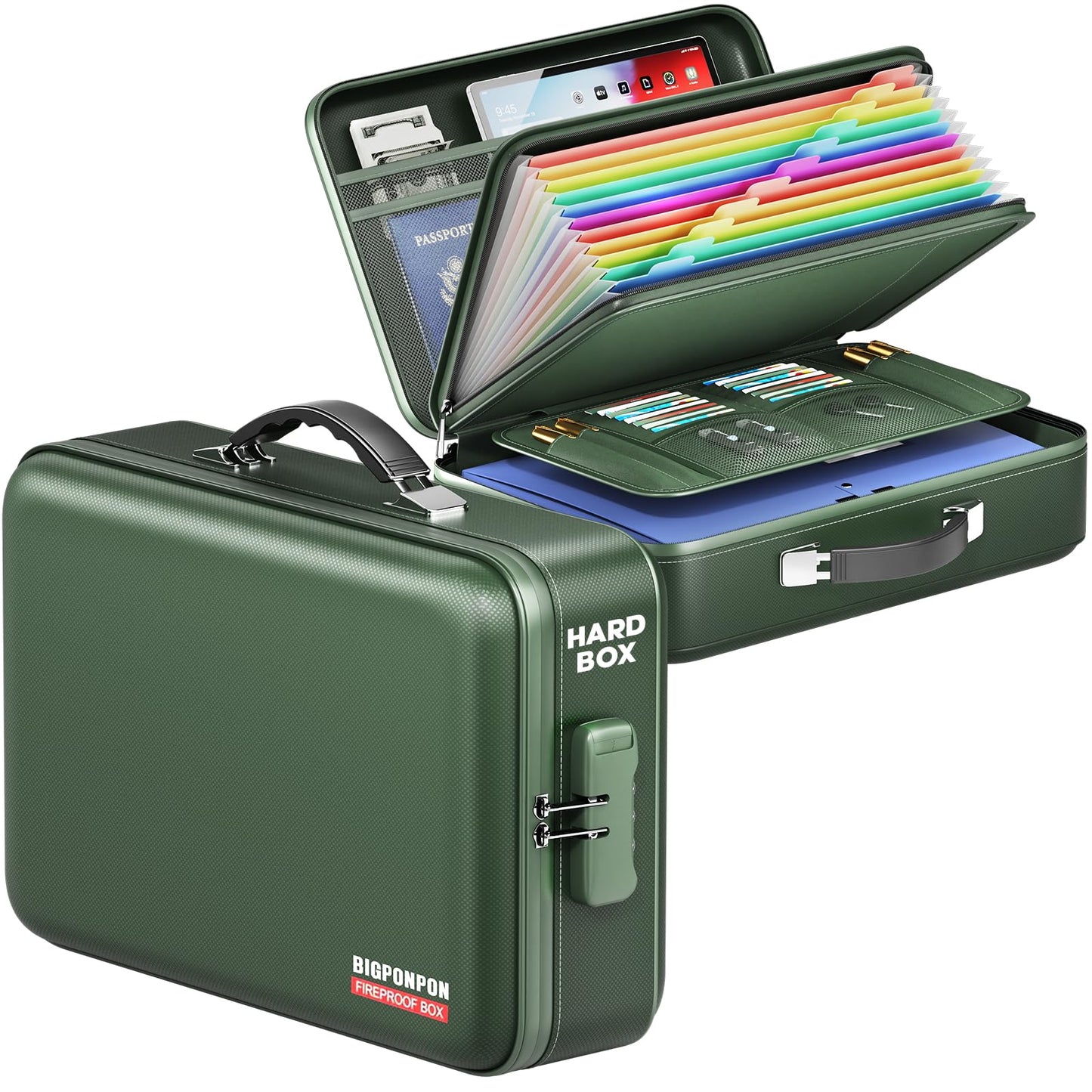 BigPonPon Fireproof Document Box, Hard Case Highly Flame-Resistant Fire Proof Waterproof File
