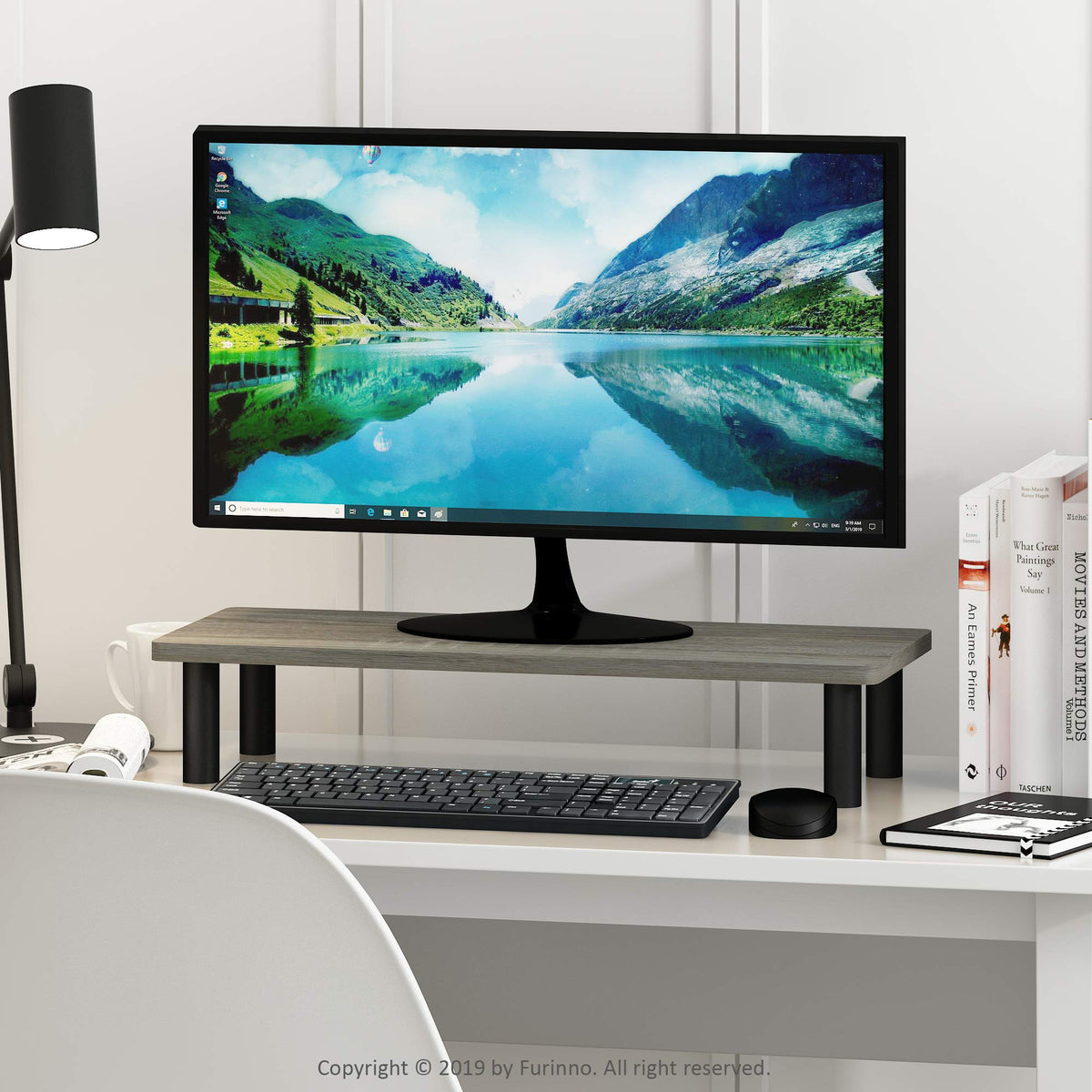 Furinno TURN-N-TUBE Monitor Stand Riser, 23.6" Wide Rectangle Monitor Riser, Laptop Stand for Desk