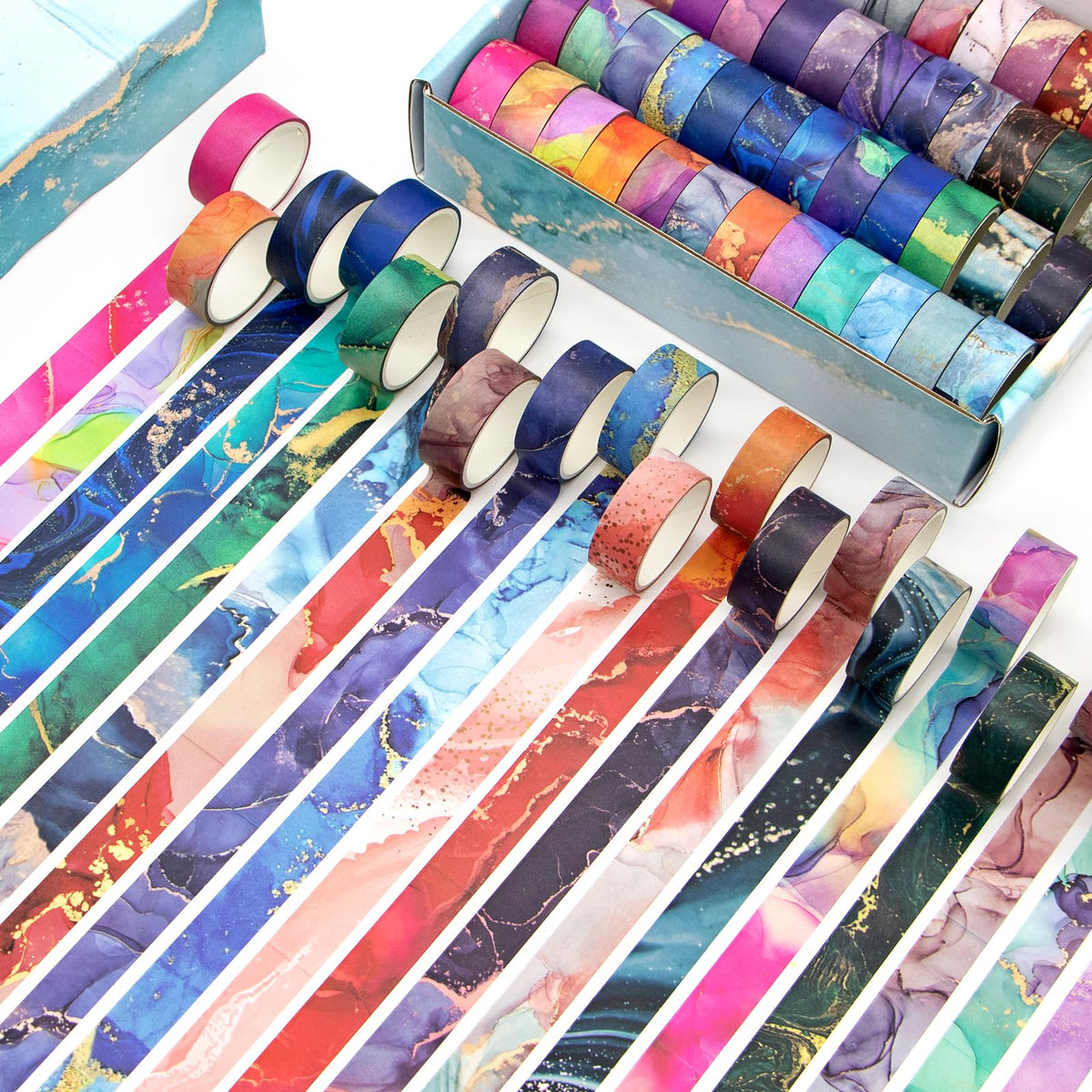 Mooker 48 Rolls Washi Tape Set - Decorative Masking Tape Colored Marbling Patterns, Adhesive