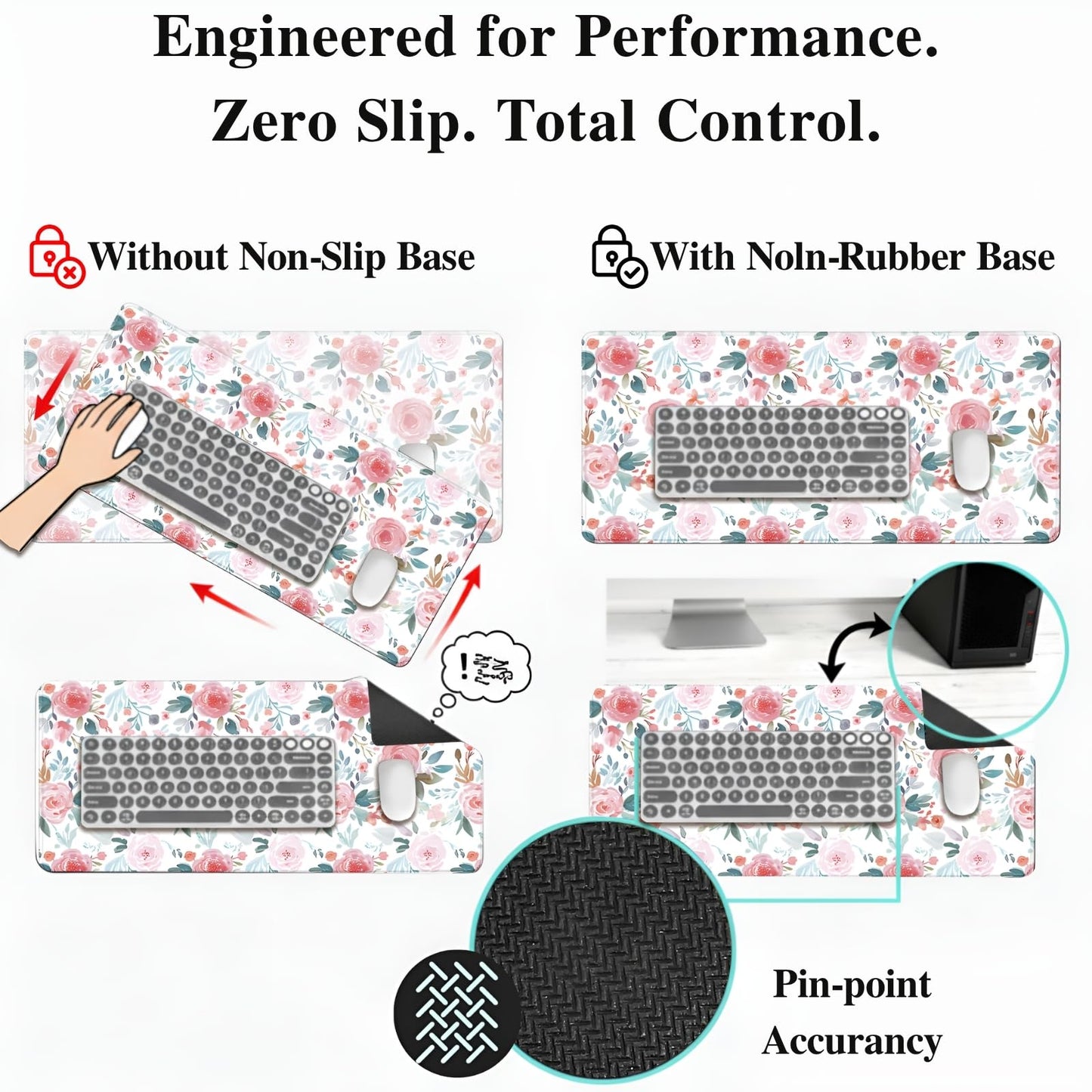 XXL Gaming Mouse Pad (47.2 x 23.6 Inch), Giant Floral Desk Blotter for Full Coverage, Watercolor