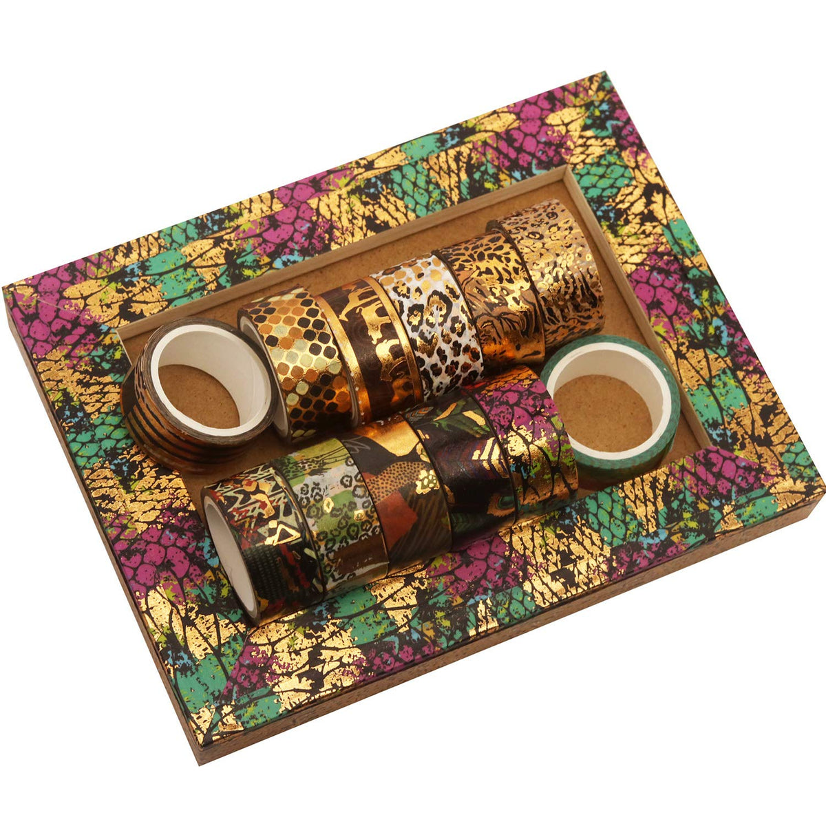 YUBX Wild Animals Washi Tape Set 12 Rolls Gold Foil Print Decorative Masking Tapes for Arts, DIY