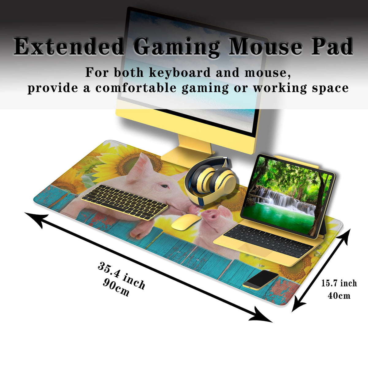 Samgula Keyboard Mat Yellow Blue Long Mouse Pad, Computer Mat Large Desk Pads, Big Desk Mat