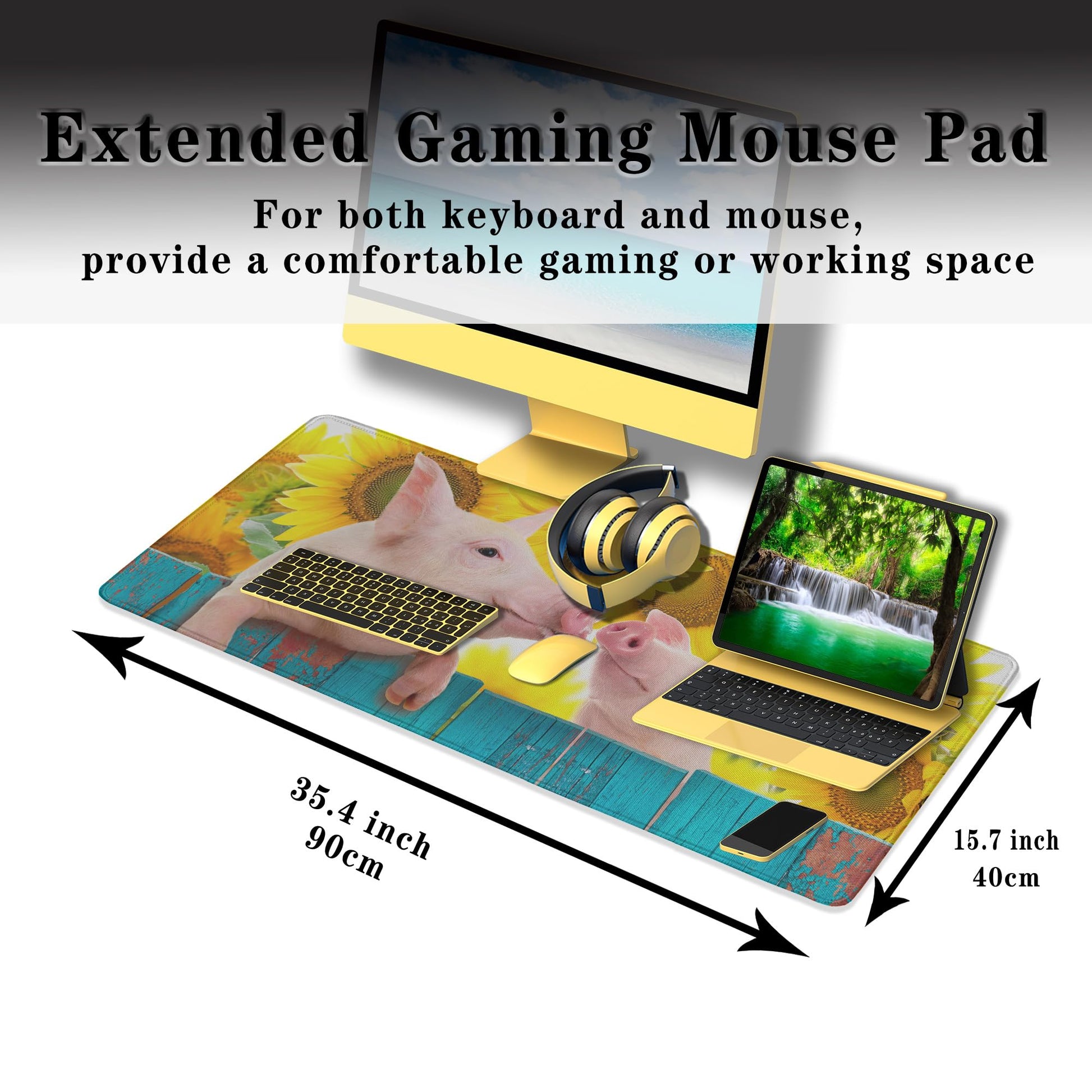 Samgula Keyboard Mat Yellow Blue Long Mouse Pad, Computer Mat Large Desk Pads, Big Desk Mat