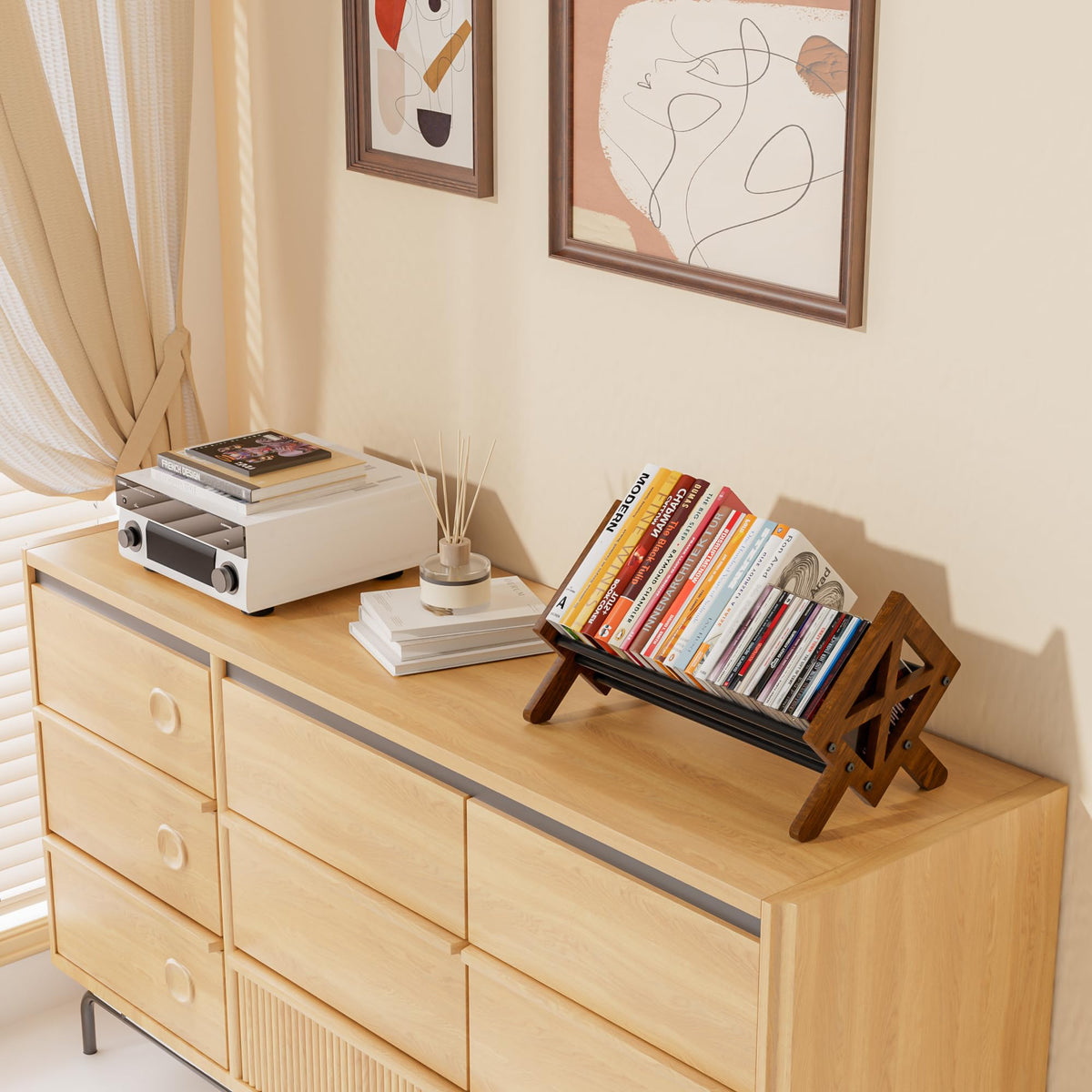 ART-GIFTREE Desktop Bookshelf Organizer, Wood Office Tabletop Book Storage Rack, Tilting Bookcase