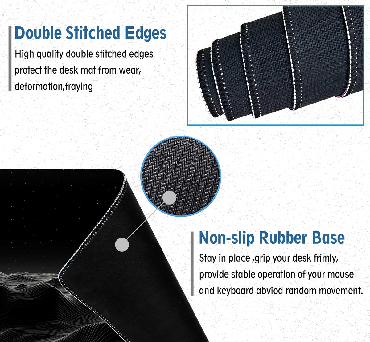 Large Extended Gaming Mouse Pad with Stitched Edges,Black 3D Design XL Desk Pad Mouse Pads for