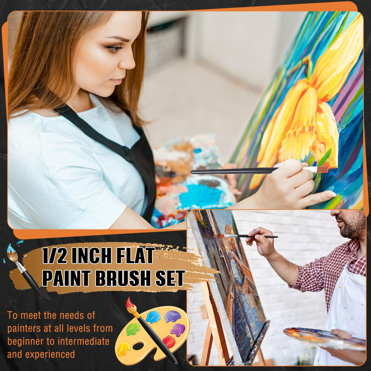 Zonon 20 Pcs Flat Paint Brushes Acrylic Painting Craft Accessories Classroom Prizes Gifts Small