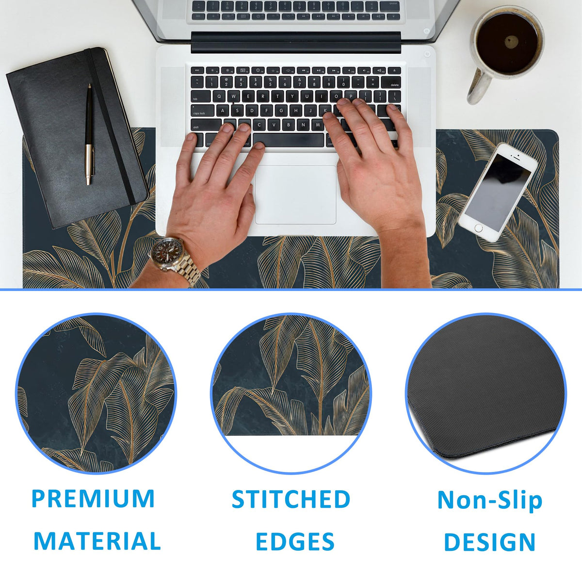 EOBKLAX Mouse Pad,Abstract Golden Art Line Style Desk Mat for Desktop,Desk Pad with Non-Slip Base