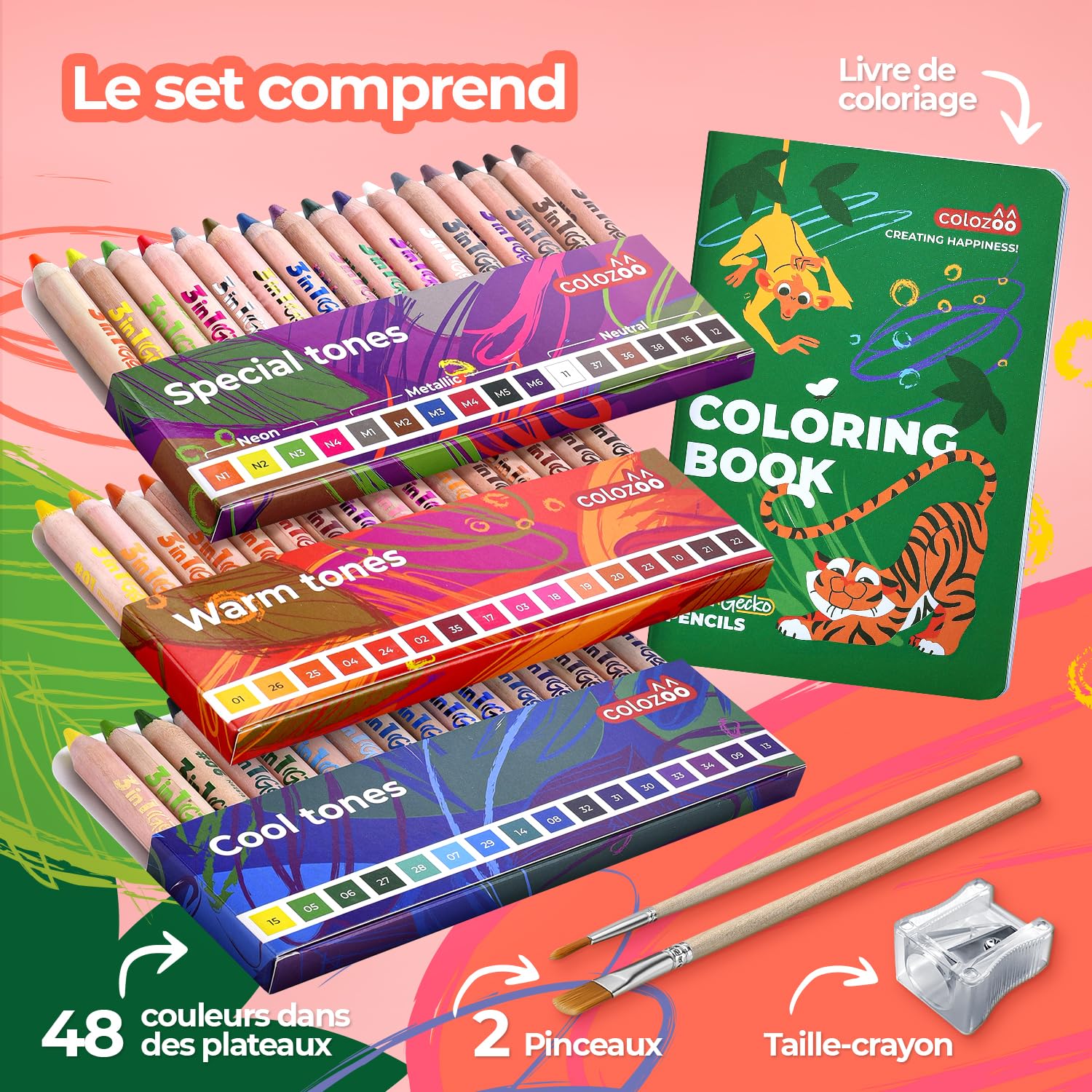 colozoo 3 In 1 Color Pencil Set for Kids | 48 Colored Pencil for Toddlers. Fat Coloring Pencils