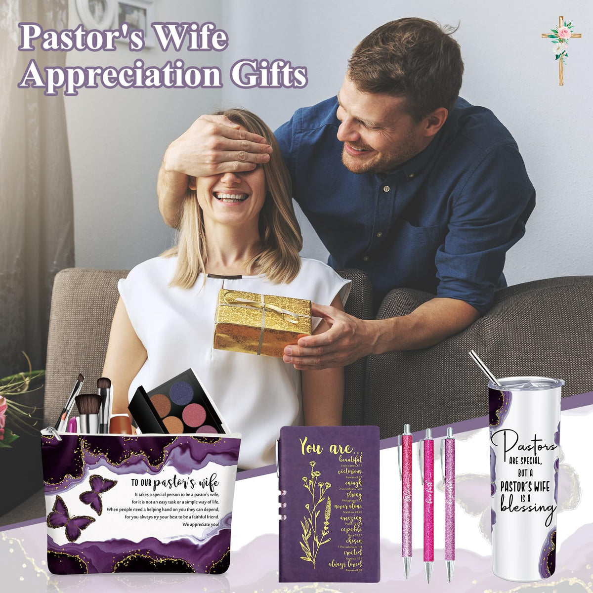 Watersay 6 Pcs Pastor's Wife Appreciation Gifts 20oz Marble Tumbler, Purple
