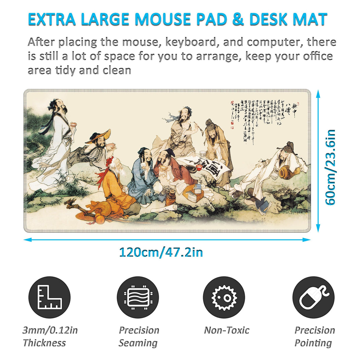 LL-COEUR XXL Landscape Gaming Mouse Pad Computer Keyboard Mat Office Desk Pad (Eight Immortals