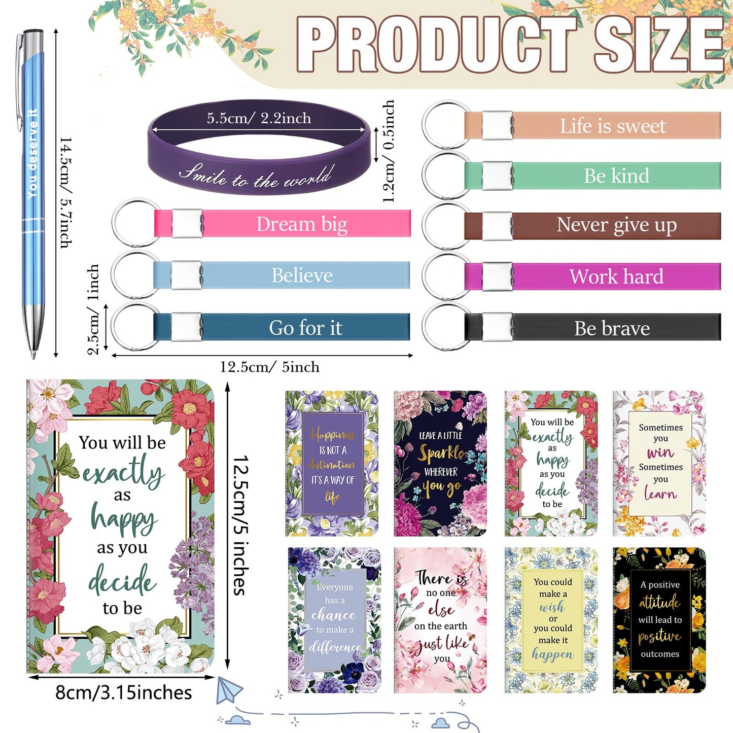 PerKoop 64 Pcs Inspirational Gift Bulk Notebooks Ballpoint Pen, Floral