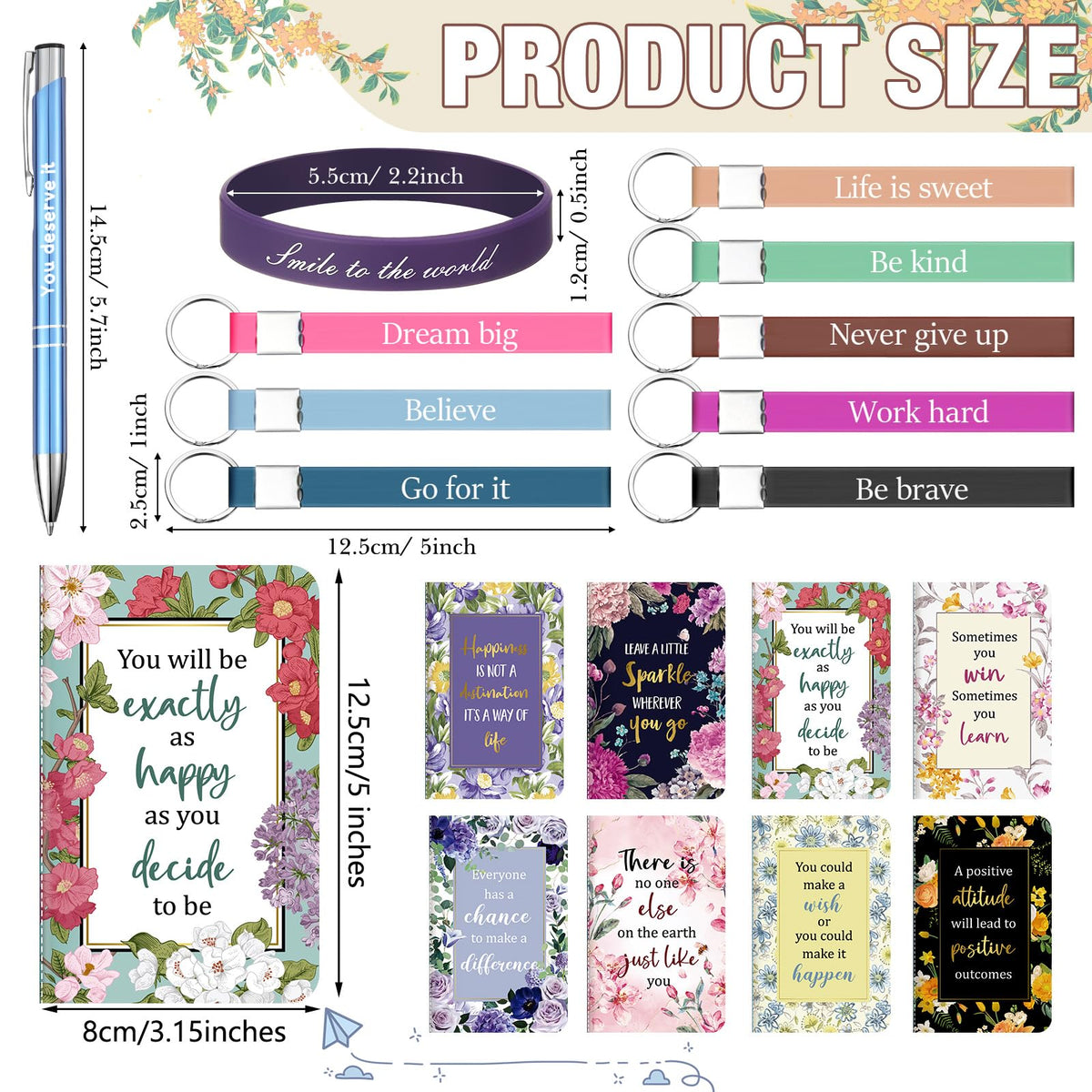 PerKoop 64 Pcs Inspirational Gift Bulk Notebooks Ballpoint Pen, Floral