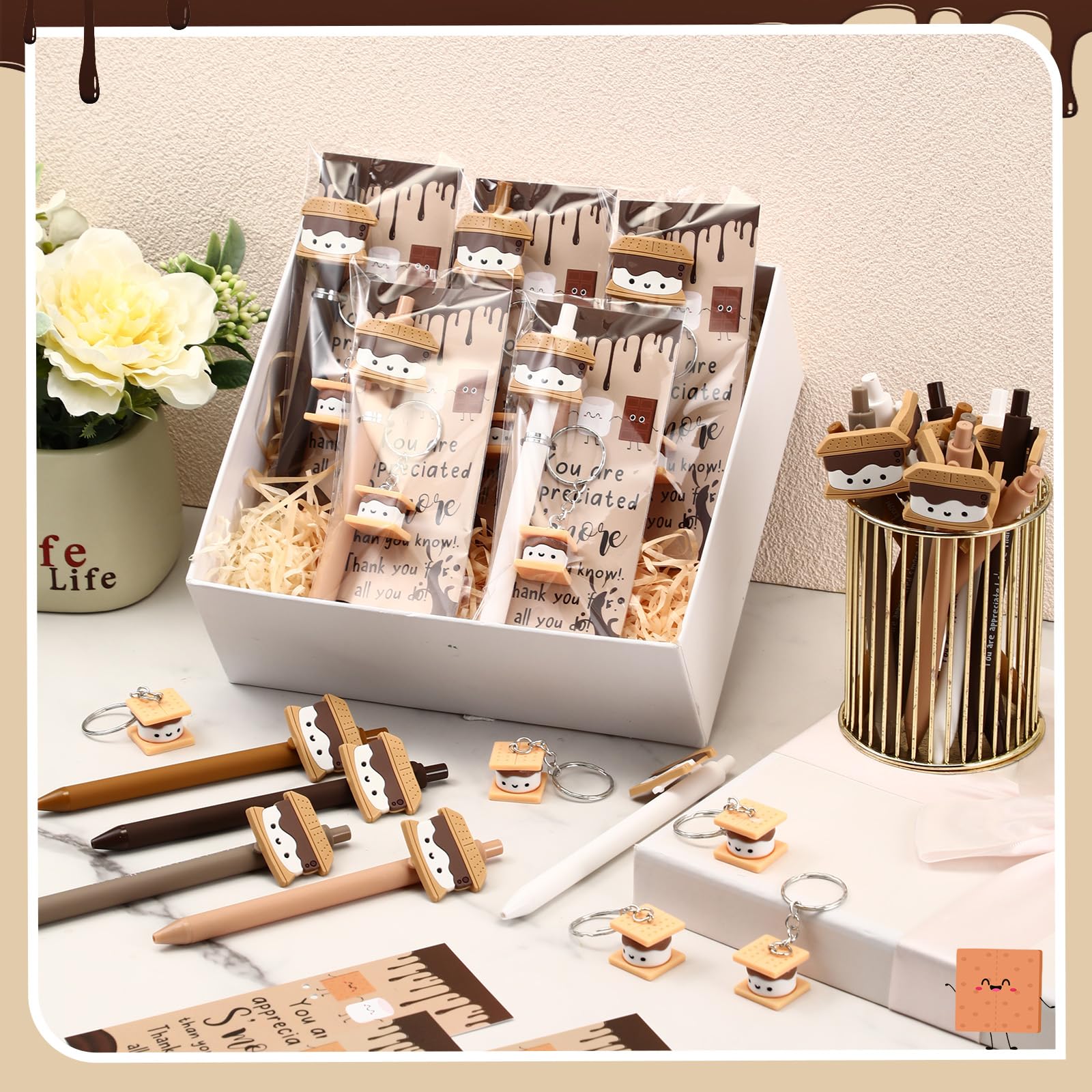 Sayglossy 75 Set Back to School Smore Gifts Bulk, Smore Pens Keychains