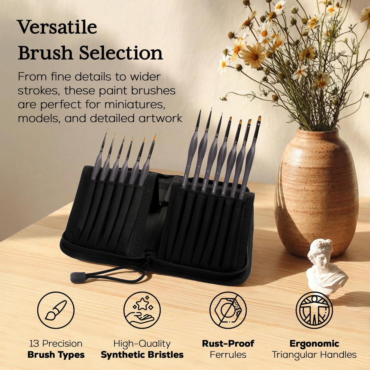 Miniature Paint Brushes Set of 13, Detail Brushes for Acrylic, Oil, Watercolor, Nail Art, Mixed