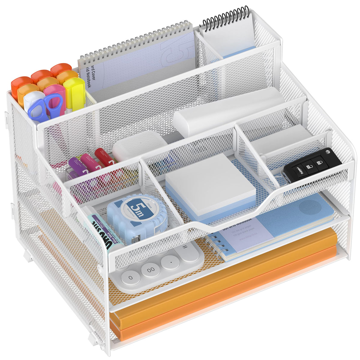 Docnest 3 Tier Mesh Desk Organizer with Letter Tray & Paper Sorter, White