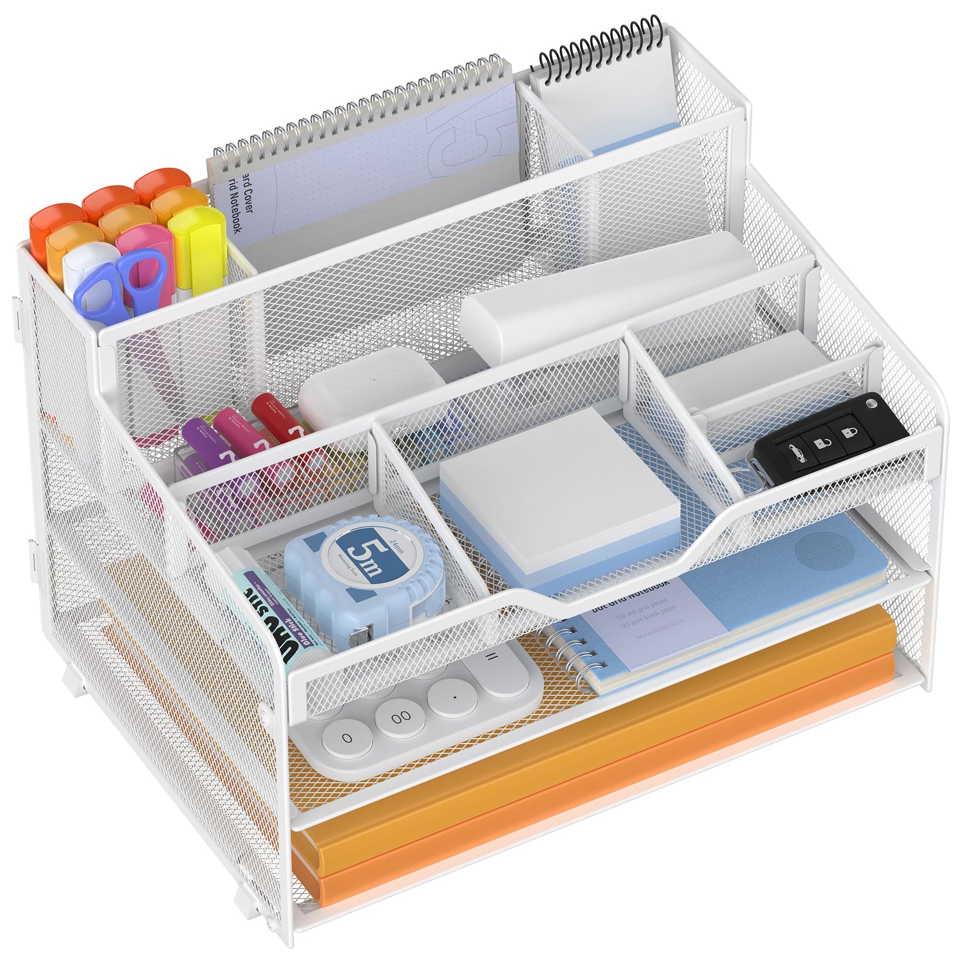 Docnest 3 Tier Mesh Desk Organizer with Letter Tray & Paper Sorter, White